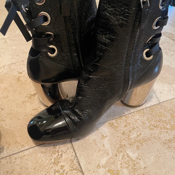 Proenza Schouler Leather Lace-Up Boots with Curved Mirrored Heel - Picture 8 of 9